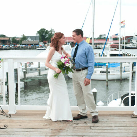 River deck wedding with couple